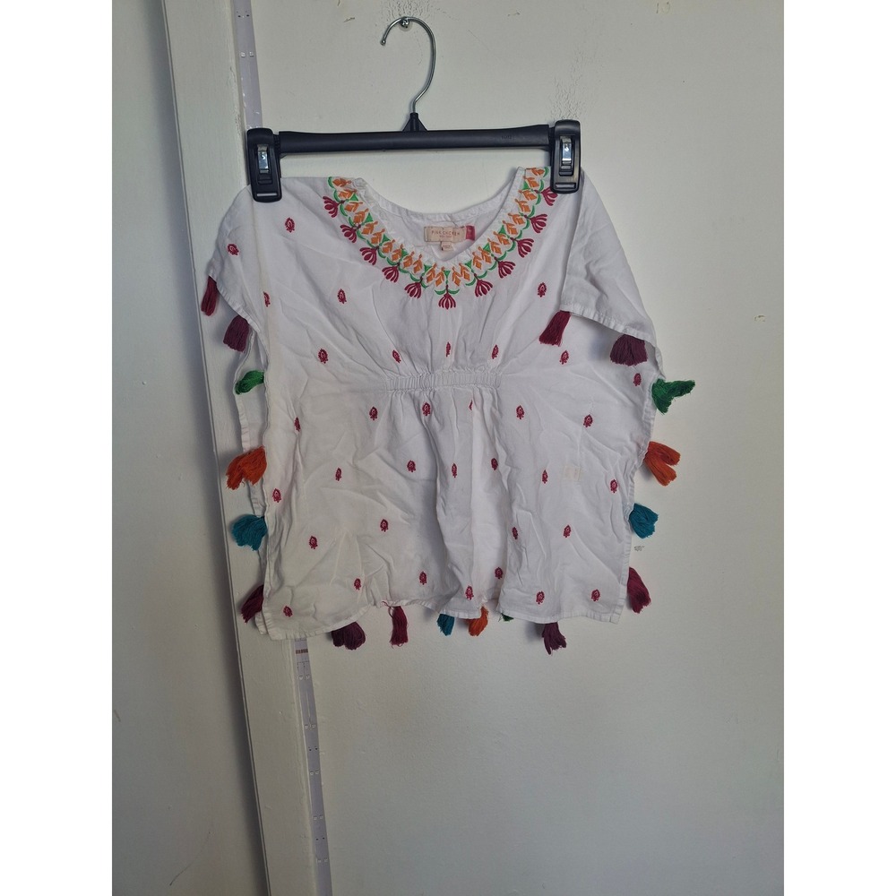 Pink Chicken NY Toddler Girls White Embroidered Tassel Kaftan Top Size 2/3Y